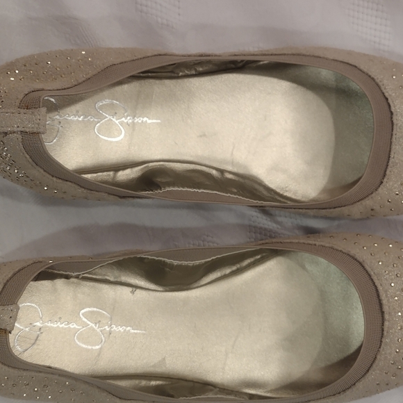 New Jessica Simpson 9.5 Sandaze Ballet Flat Gold Crystals Elastic Sparkle - Picture 14 of 14
